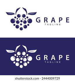 Grape Logo, Garden Vector, Fresh Purple Fruit, Wine Brand Design, Simple Illustration Template