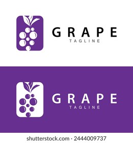 Grape Logo, Garden Vector, Fresh Purple Fruit, Wine Brand Design, Simple Illustration Template