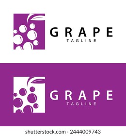 Grape Logo, Garden Vector, Fresh Purple Fruit, Wine Brand Design, Simple Illustration Template