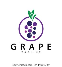 Grape Logo, Garden Vector, Fresh Purple Fruit, Wine Brand Design, Simple Illustration Template