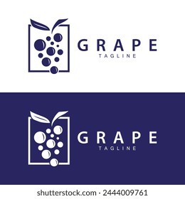 Grape Logo, Garden Vector, Fresh Purple Fruit, Wine Brand Design, Simple Illustration Template