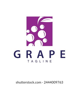 Grape Logo, Garden Vector, Fresh Purple Fruit, Wine Brand Design, Simple Illustration Template