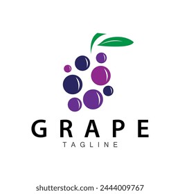 Grape Logo, Garden Vector, Fresh Purple Fruit, Wine Brand Design, Simple Illustration Template
