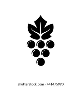 Grape logo. Violet grape berry with green leaf symbol. Wine sign. Black version.