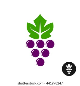Grape logo. Violet grape berry with green leaf symbol. Wine sign.