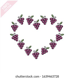 Grape love shape with flat icon design. Scalable and editable fruit vector.	
