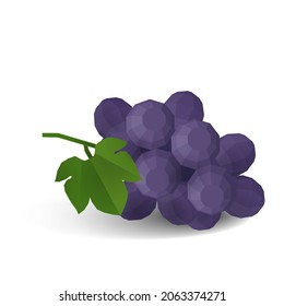Estilo de polígono bajo de uva aislado en fondo blanco, ilustración de material vectorial.