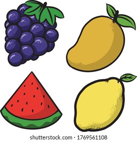 grape mango watermelon and pear vector fruits pack 