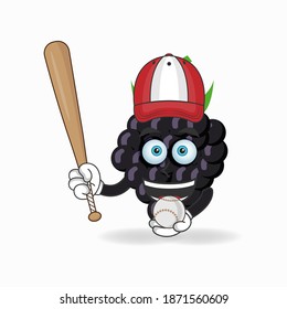 Grape mascot character with baseball playing gear. vector illustration