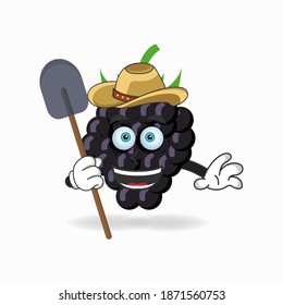 El personaje de la mascota de uva se convierte en granjero. ilustración vectorial