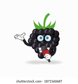 The Grape mascot character becomes a host. vector illustration