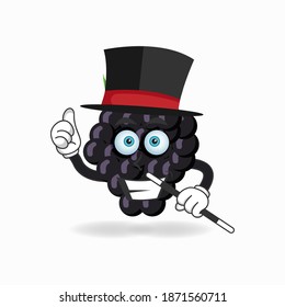 The Grape mascot character becomes a magician. vector illustration