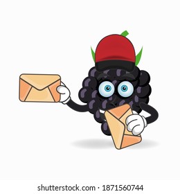 The Grape mascot character becomes a mail deliverer. vector illustration