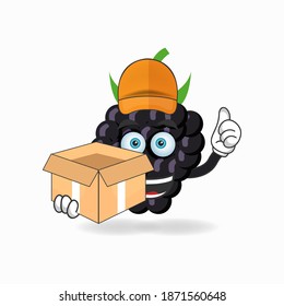 The Grape mascot character is a delivery person. vector illustration