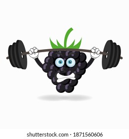 Grape mascot character with fitness equipment. vector illustration
