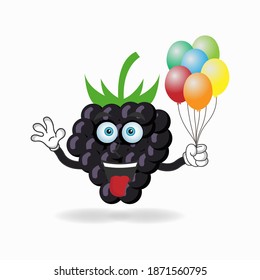 Grape mascot character holding a balloon. vector illustration