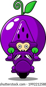 grape mascot costume cartoon illustration character riding a motorcycle