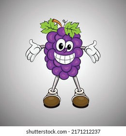 Grape Mascot  | Funny Grape vector illustration