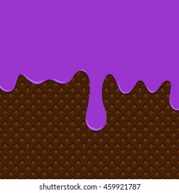 Grape melted cream on chocolate wafer background, vector illustration