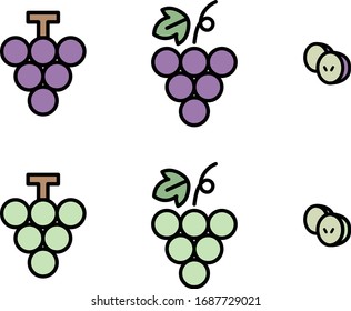grape muscat icon set flat cute simple 