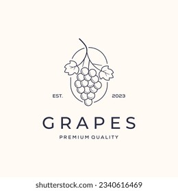 grape nutrition fruit line art logo vector minimalist illustration design, grapes fresh symbol design