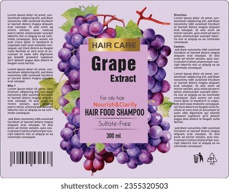 Grape oil Shampoo Label Design Vector, Shampoo, Vector label design, EPS Package, Hair shampoo Label design, purple grape oil extract