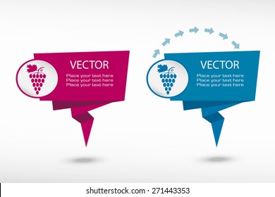 Grape on origami paper speech bubble or web banner, prints. Vector illustration.
