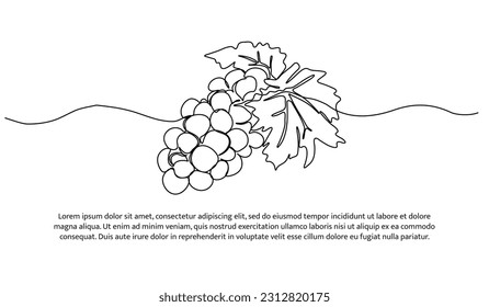 Grape one continuous line design. Fruits symbol design concept. Decorative elements drawn on a white background.