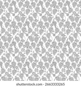 Grape outline drawing on a white background. Seamless pattern under clipping mask, convenient for editing. Plant background for paper, textile, gift wrap.