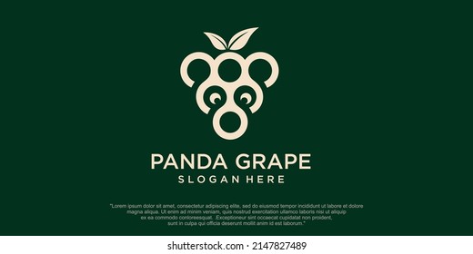 grape panda icon logo design vector