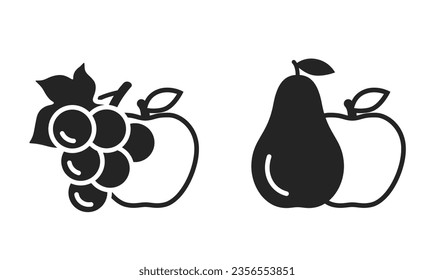 grape, pear and apple icons. fruits, organic food and gardening symbols. isolated vector images