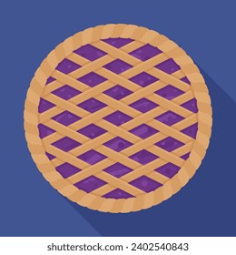 Grape pie with brown crust on a blue background vector illustration