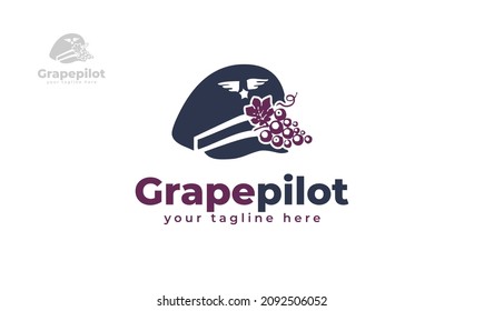 Grape pilot hat logo design. vector