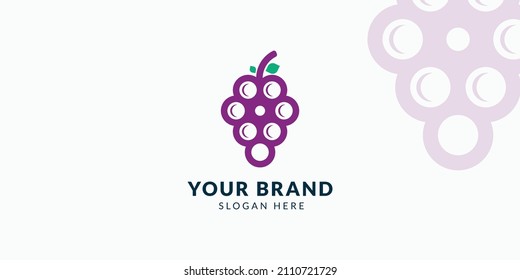 Grape with play button media logo design template vector illustration