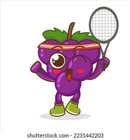 grape playing badminton illustration. character vector