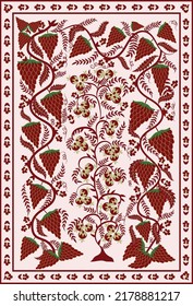 Alfombra de uva y granada de suzani - arte tradicional en Uzbekistán. Producto textil de bordado hecho a mano. La decoración es casera. Producción en Samarcanda.