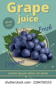 Grape poster. Vintage placard for grape ads decent vector retro illustrations with place for text