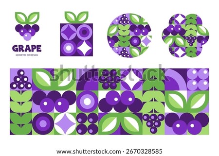 Grape Purple Geometric Background with logo elements in a vector iilstration