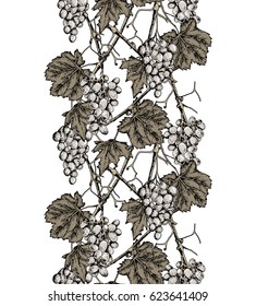 Grape Seamless Garland. Vector Background,