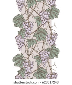 Grape Seamless Garland. Vector Background,