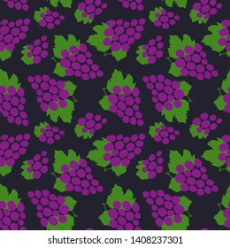 Grape seamless pattern. Bunch of grapes. Hand drawn fresh berry. Vector sketch background. Doodle wallpaper. Food print for kitchen tablecloth, curtain or dishcloth. Fashion design