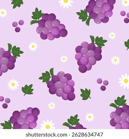 Patrón de uva sin fisuras con decoración de flores y hojas. Ilustración vectorial de frutas. Puede ser utilizado para el Fondo de pantalla, el papel que envuelve, la decoración y la tela de fashin