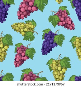 Grape. Seamless pattern with the image of green and blue grapes. Grape pattern. Seamless pattern with fruit. Vector illustration