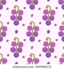 Grape seamless pattern. Isolated on violet background. For baby food packaging, banner, wrapping, card, clothes, greeting card, invitation