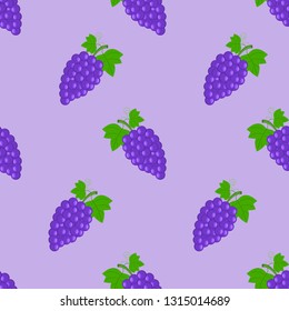 grape seamless pattern with purple grapes and leaves ,fresh fruit.