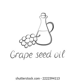 Grape seed oil illustration and hand-written inscription. Vector logo.