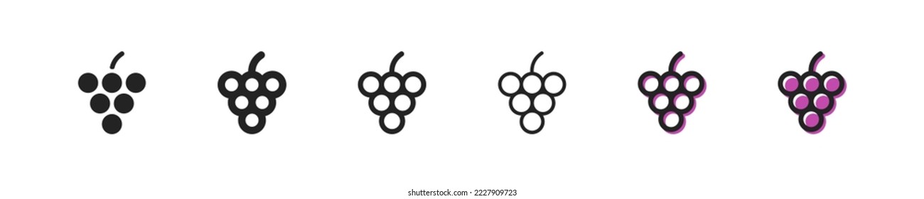 Grape set icon. Wine, bottle, vegetables, fruits, healthy food, vitamins, vegetable garden, greens, eat. Garden stuff concept. Vector line icon on white background