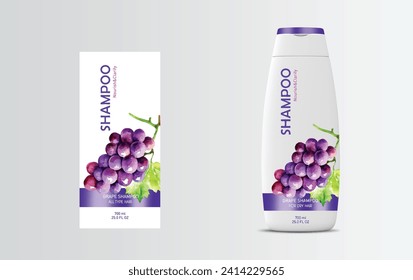 Diseño de etiqueta de champú de uva, diseño de plantilla de botella de champú, ilustración de vector, diseño de etiqueta de vectores, paquete EPS, diseño de etiqueta de uva morada de color de agua, vector de etiqueta de champú de burla