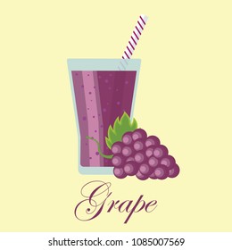 grape smoothie in plastic cup with grape fruit, vector illustration