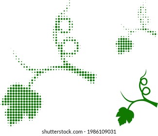 Grape sprout halftone dotted icon. Halftone array contains round dots. Vector illustration of grape sprout icon on a white background.